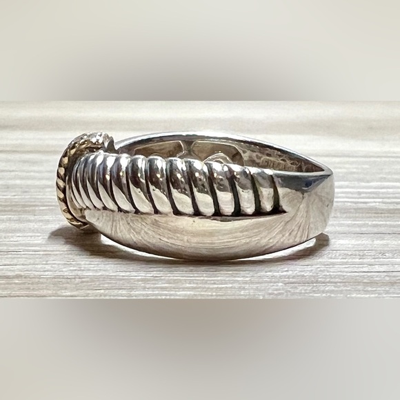 Vintage Designer Signed ATR Sterling Silver & 18K Gold Diamond Ring, Size 6 - Picture 3 of 12